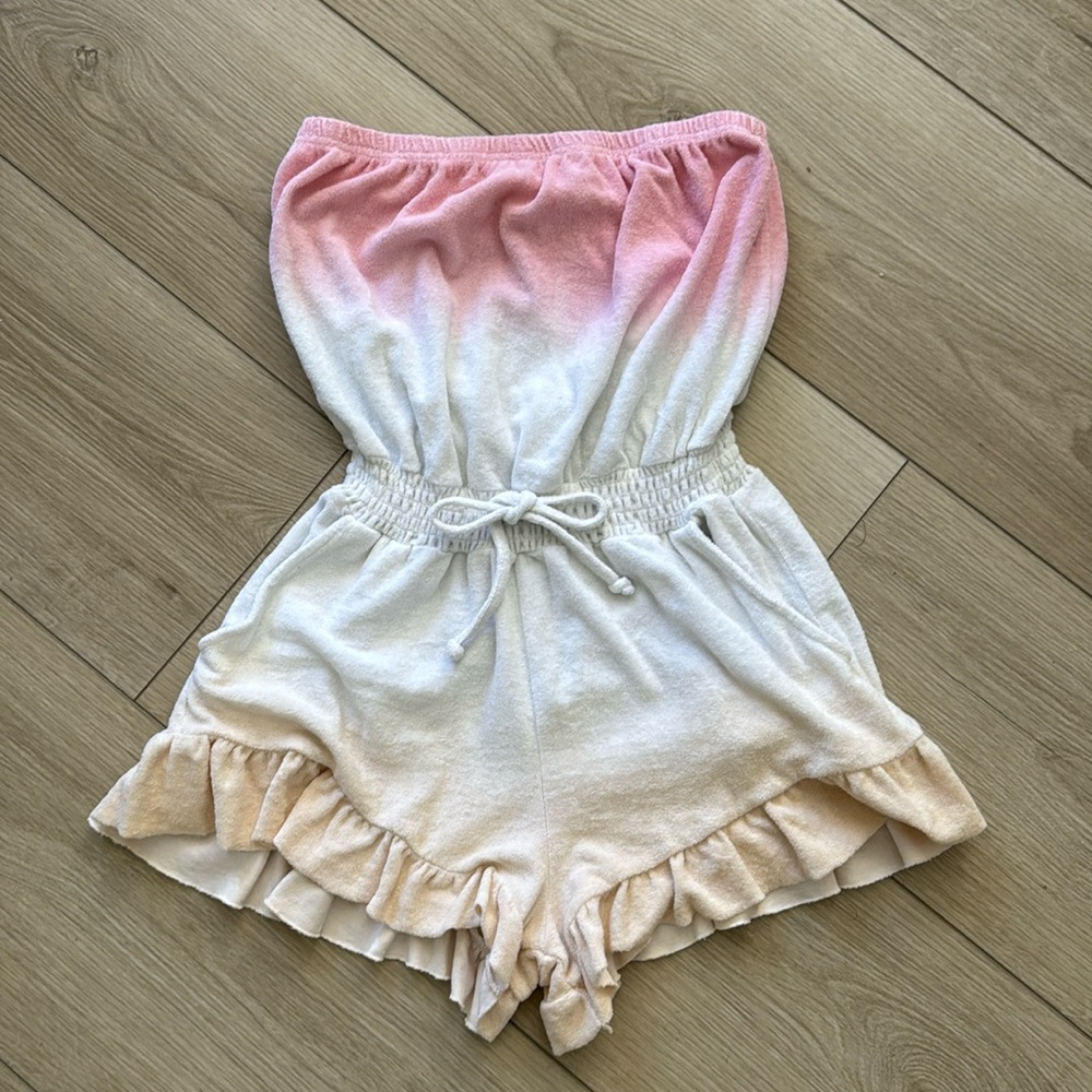 Vintage Havana Tube Top Cinched Waist White & Pink Swim Cover Up Size Small
